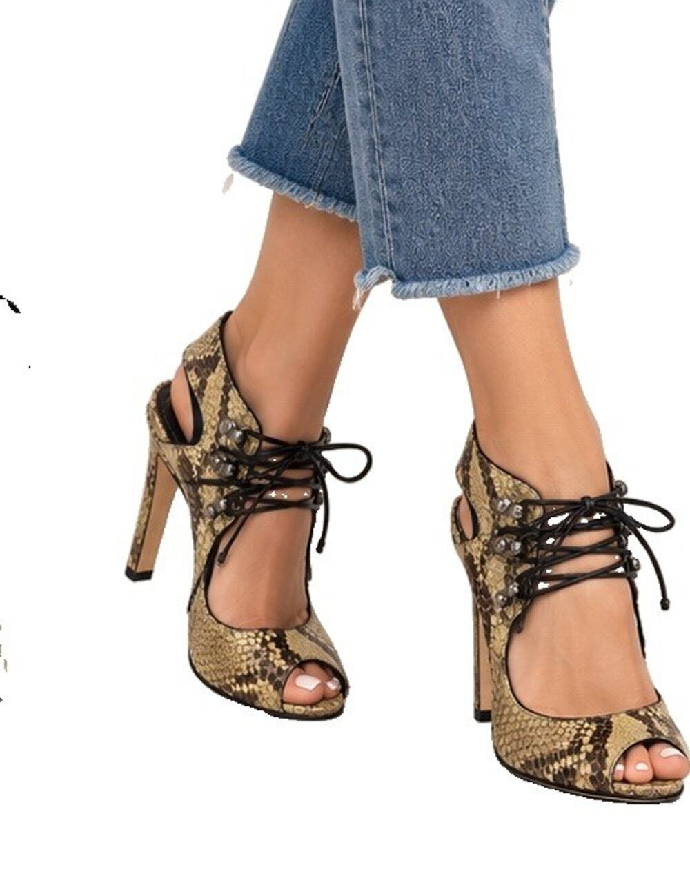MANOLO BLAHNIK SNAKESKIN LACE UP PEEP TOE HIGH HEELS SHOES SIZE 37